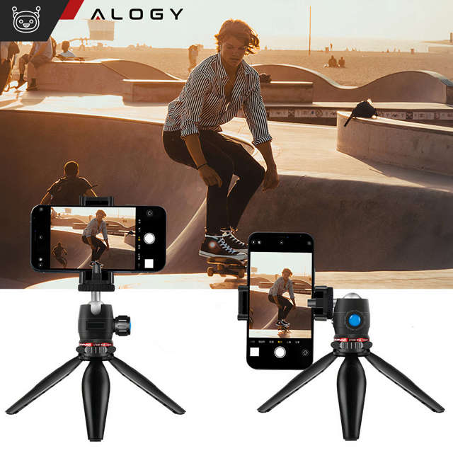 Alogy Mini Tripod Trójnóg Liginn Uchwyt na telefon do robienia zdjęć do telefonu kamery GoPro lampy ring 1/4 Czarny