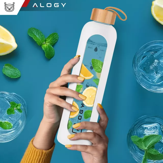 Alogy Motivational Glass Water Bottle Butelka szklana duża bidon na wodę napoje Miarka motywacyjna 1l 1000ml Biała