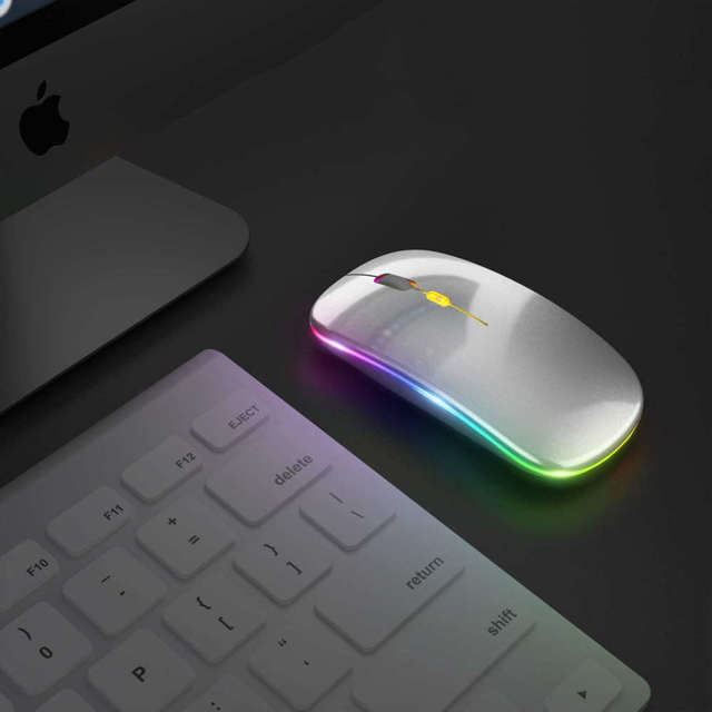 Alogy Myszka mysz bezprzewodowa podświetlana LED RGB do laptopa tabletu Srebrna