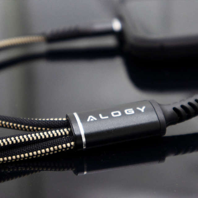 Alogy Nylon Kabel 3w1 USB-C Typ C Lightning micro USB 5A Black