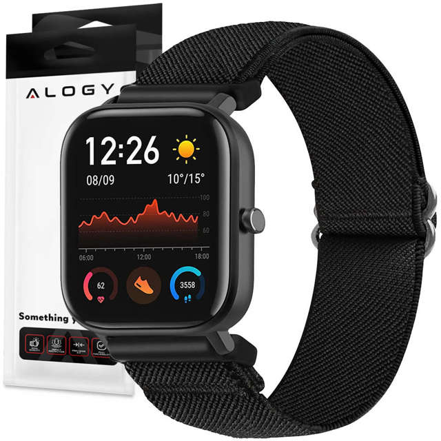 Alogy Nylon Pasek nylonowy elastyczny Uniwersalny opaska do Smartwatcha 20mm czarny