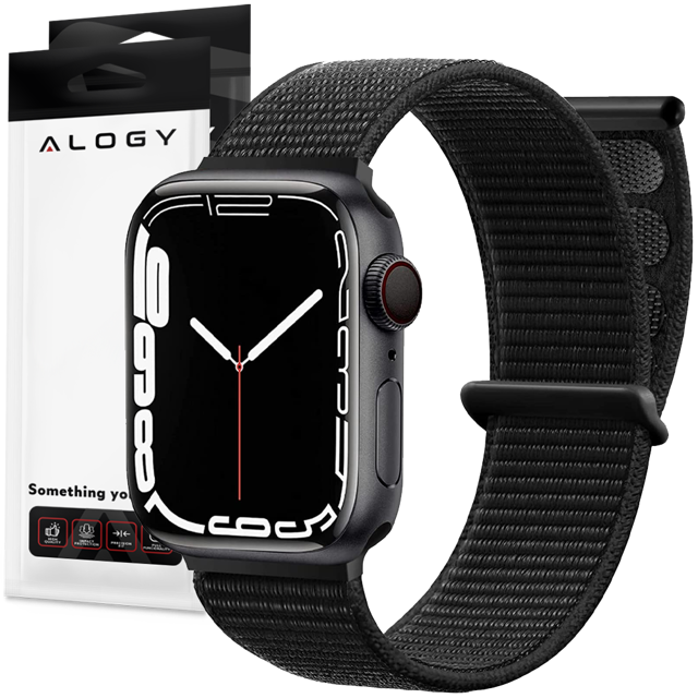 Alogy Nylon Strap Pasek z rzepem do Apple Watch 1/2/3/4/5/6/7/8/SE (38/40/41mm) Czarny