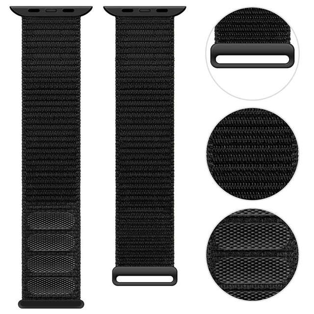 Alogy Nylon Strap Pasek z rzepem do Apple Watch 1/2/3/4/5/6/7/8/SE (38/40/41mm) Czarny