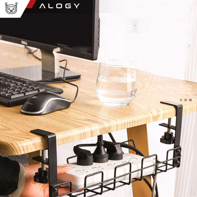 Alogy Organizer kabli uchwyt półka pod blat na kable listwy biurkowy podbiurkowy aluminiowy 38.5cm Czarny