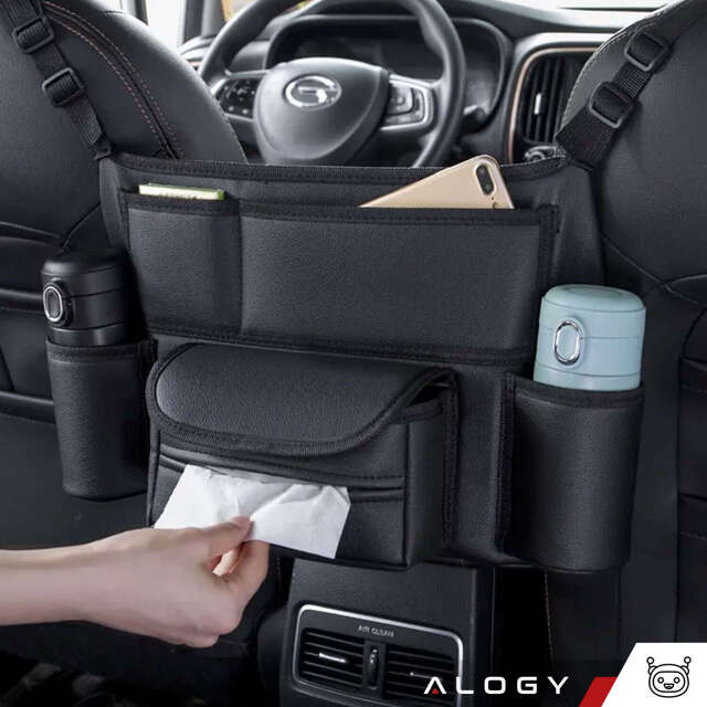 Alogy Organizer samochodowy Car Leather uchwyt do auta pomiędzy siedzenia na napoje chusteczki Czarny