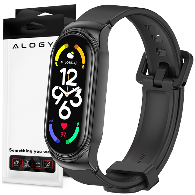 Alogy Pasek silikonowy z zapięciem opaska do Xiaomi Mi Band 7 Black