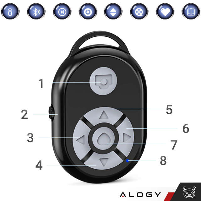 Alogy Pilot Zdalny kontroler Bluetooth do sterowania telefonem, robienia zdjęć, nagrań, przewijania Czarny