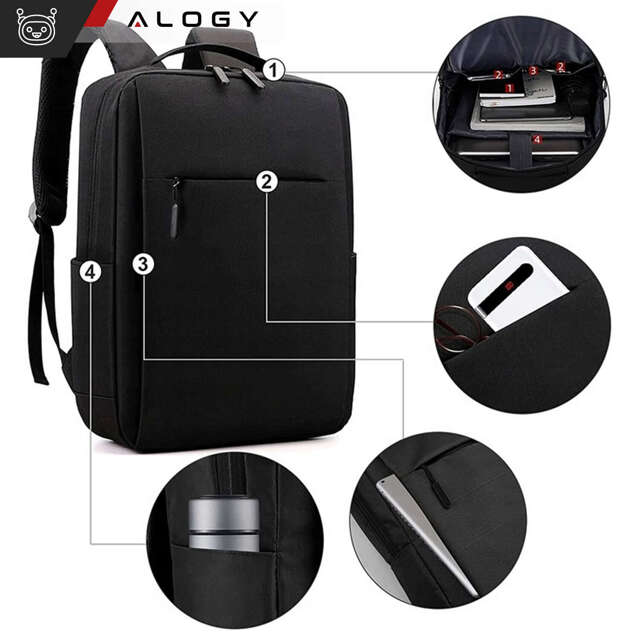 Alogy Plecak Backpack na laptopa duży wodoodporny z portem USB Unisex 41x29x12cm Czarny