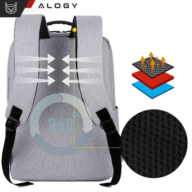 Alogy Plecak Backpack na laptopa duży wodoodporny z portem USB Unisex 44x34x13cm Czarny