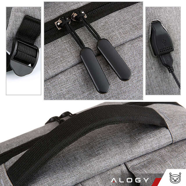 Alogy Plecak Backpack na laptopa duży wodoodporny z portem USB Unisex 44x34x13cm Czarny