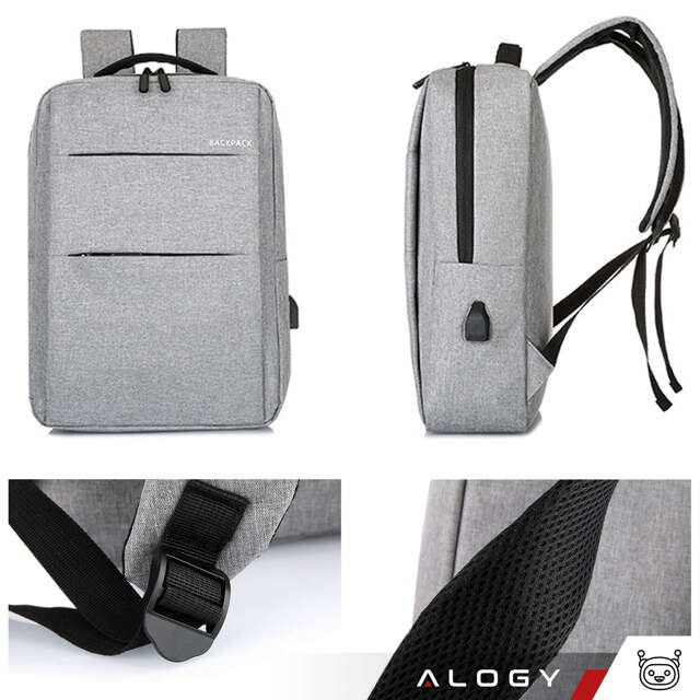 Alogy Plecak Backpack na laptopa duży wodoodporny z portem USB Unisex 44x34x13cm Czarny