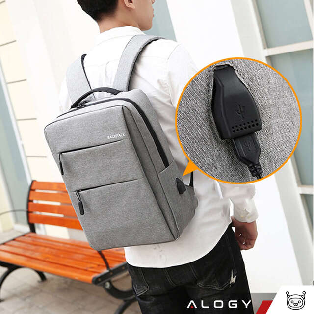 Alogy Plecak Backpack na laptopa duży wodoodporny z portem USB Unisex 44x34x13cm Czarny