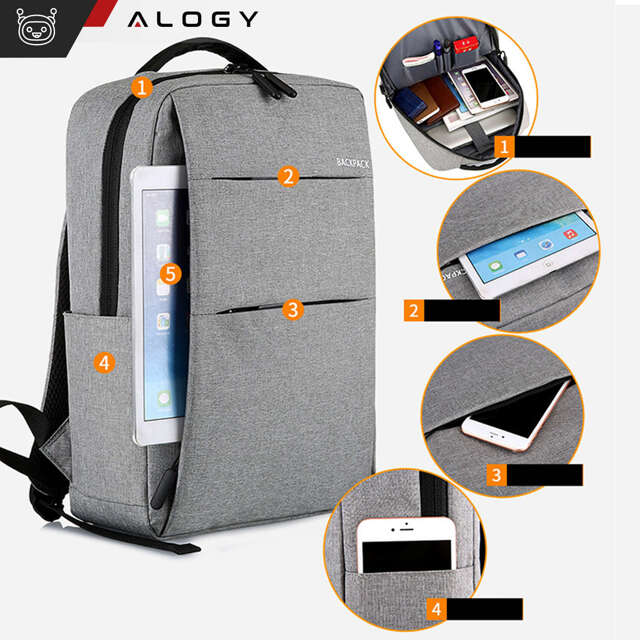 Alogy Plecak Backpack na laptopa duży wodoodporny z portem USB Unisex 44x34x13cm Czarny