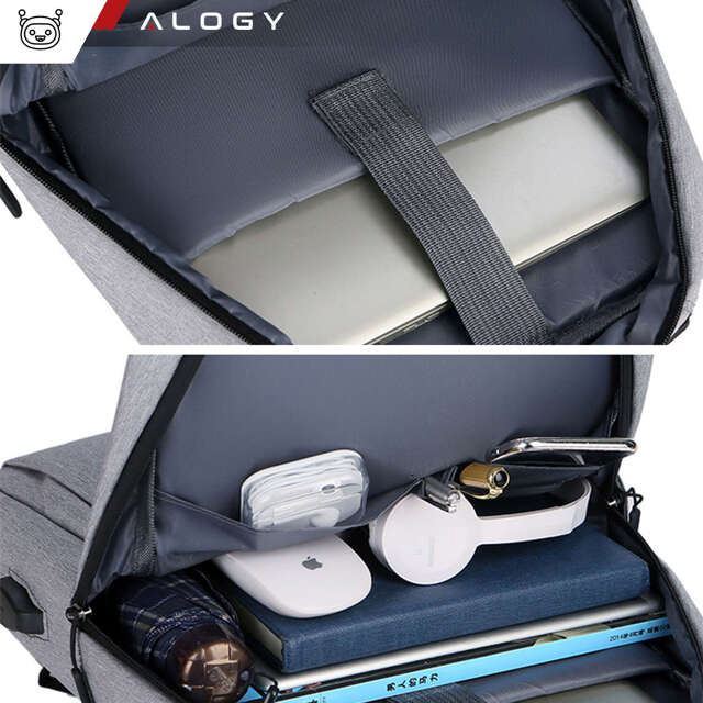 Alogy Plecak Backpack na laptopa duży wodoodporny z portem USB Unisex 44x34x13cm Czarny