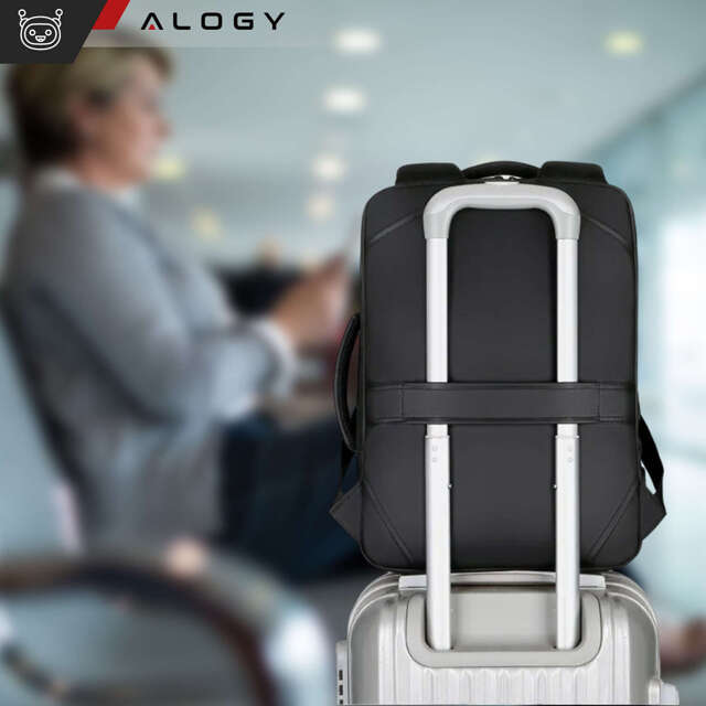 Alogy Plecak torba na laptopa 15,6" wodoodporny z portem USB Unisex 42x30x10cm do samolotu na walizkę Backpack Czarny