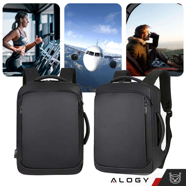 Alogy Plecak torba na laptopa 15,6" wodoodporny z portem USB Unisex 42x30x10cm do samolotu na walizkę Backpack Czarny