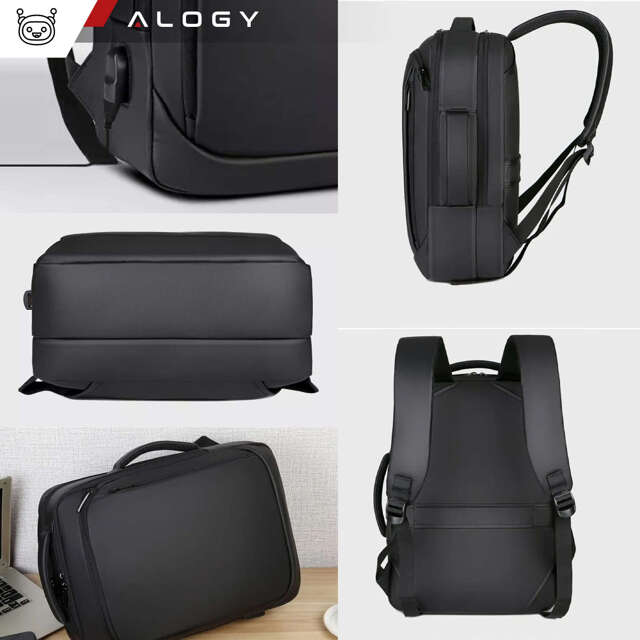 Alogy Plecak torba na laptopa 15,6" wodoodporny z portem USB Unisex 42x30x10cm do samolotu na walizkę Backpack Czarny