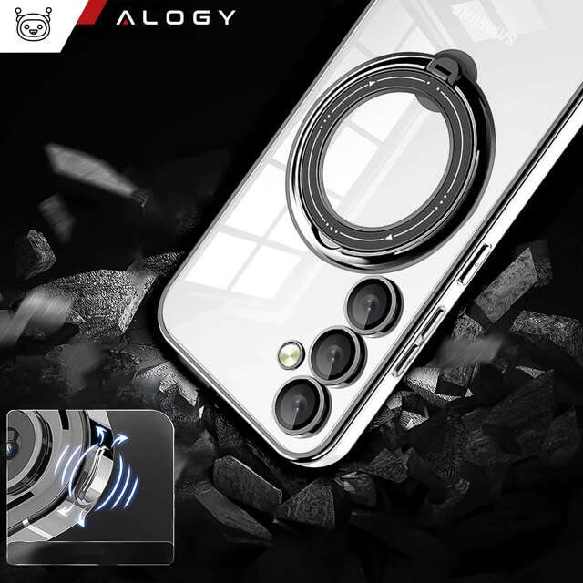 Alogy Ring Mag Clear Etui do Samsung Galaxy S24+ Plus obudowa magnetyczna magnes do uchwytu Czarne