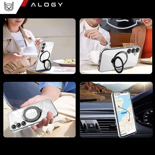 Alogy Ring Mag Clear Etui do Samsung Galaxy S24+ Plus obudowa magnetyczna magnes do uchwytu Czarne