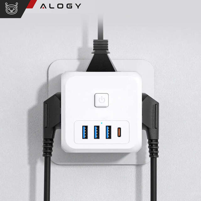 Alogy Rozgałęźnik sieciowy rozdzielacz Ładowarka adapter złodziejka 3 gniazdka PL/EU USB USB-C 7w1 5V 2.4A Biały