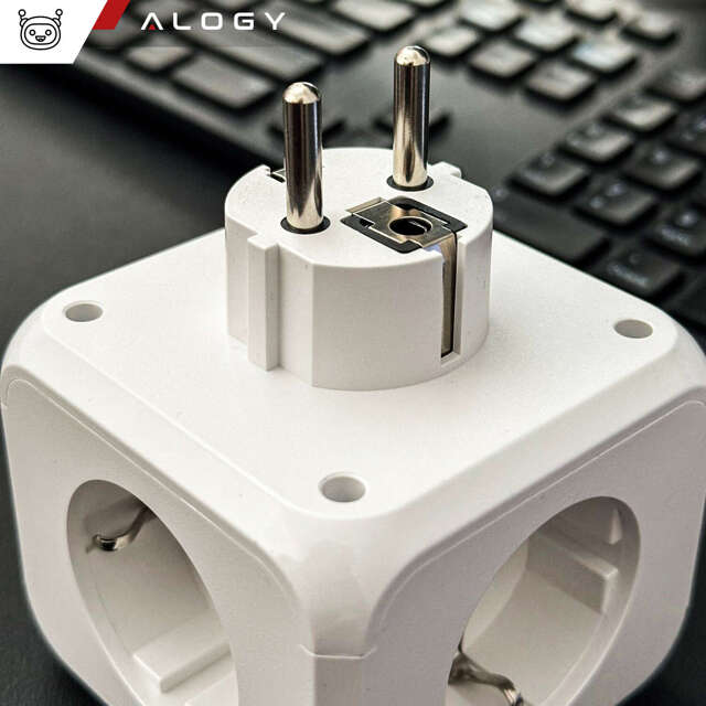 Alogy Rozgałęźnik sieciowy rozdzielacz Ładowarka adapter złodziejka 3 gniazdka PL/EU USB USB-C 7w1 5V 2.4A Biały