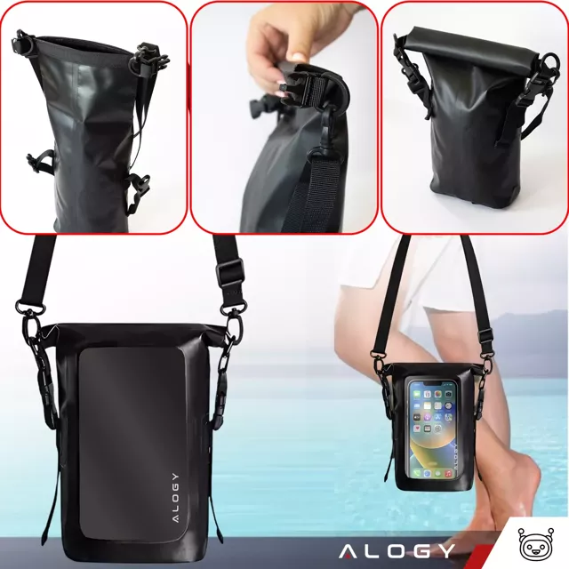 Alogy Sakwa Etui wodoodporne na telefon duża torba worek Case Waterproof Czarne