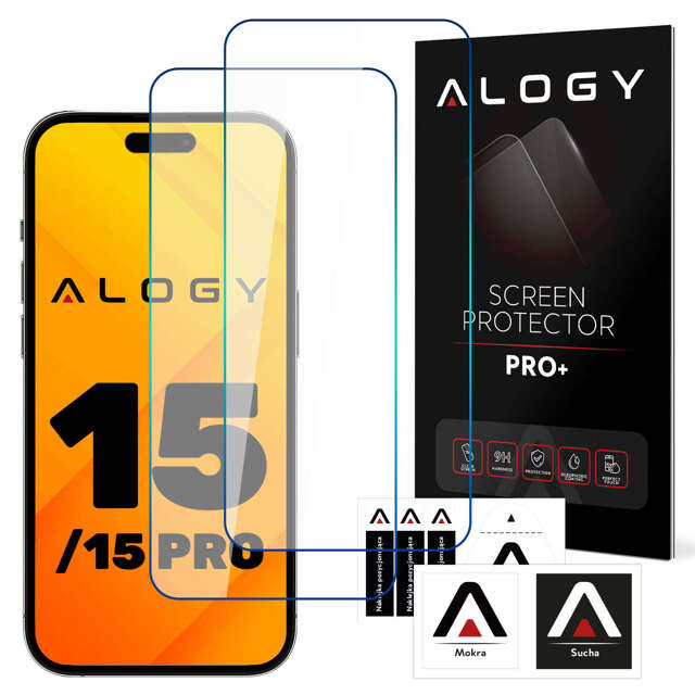 Alogy Screen Protector PRO+ 2x Szkło hartowane 9H ochrona na ekran do Apple iPhone 15 / 15 Pro