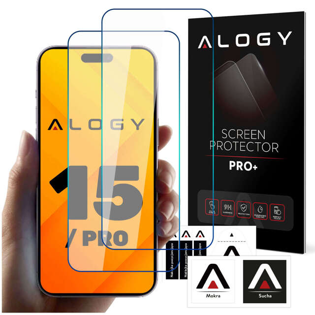 Alogy Screen Protector PRO+ 2x Szkło hartowane 9H ochrona na ekran do Apple iPhone 15 / 15 Pro