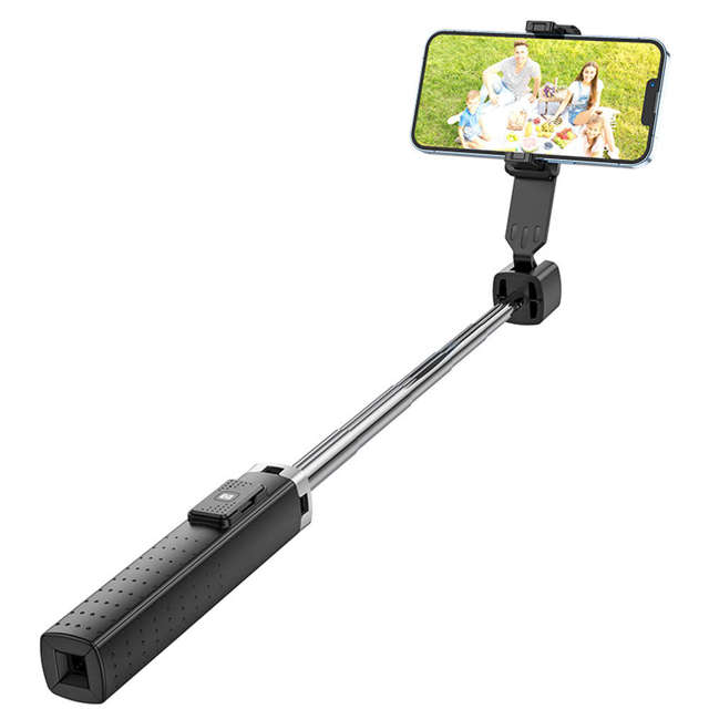 Alogy Selfie stick kijek Uchwyt na telefon tripod stabilny statyw do zdjęć Quadrapod z pilotem Bluetooth Czarny