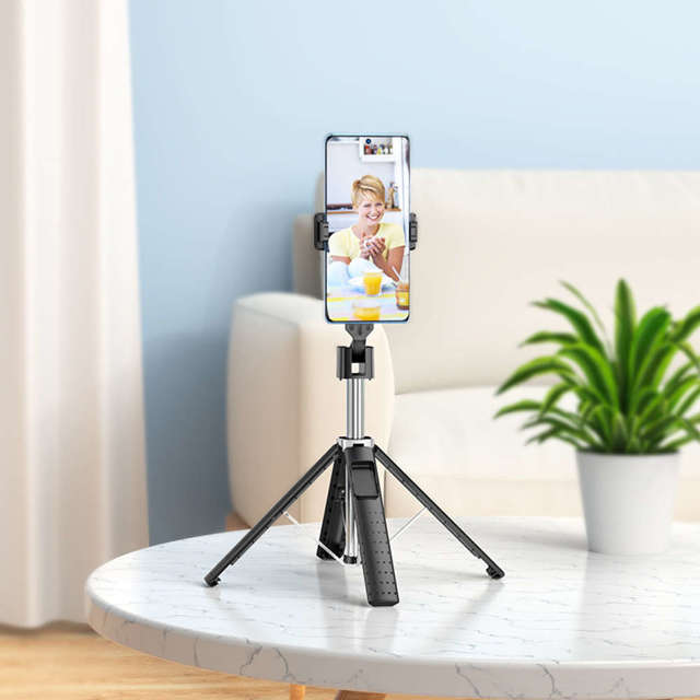 Alogy Selfie stick kijek Uchwyt na telefon tripod stabilny statyw do zdjęć Quadrapod z pilotem Bluetooth Czarny