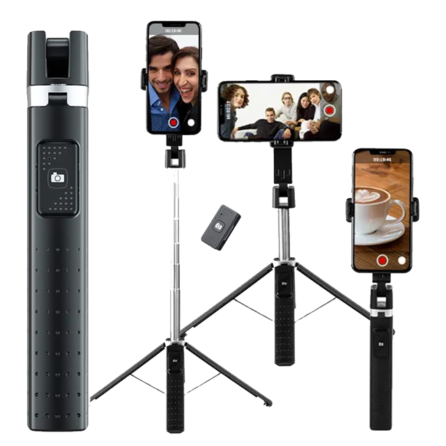 Alogy Selfie stick kijek Uchwyt na telefon tripod stabilny statyw do zdjęć Quadrapod z pilotem Bluetooth Czarny