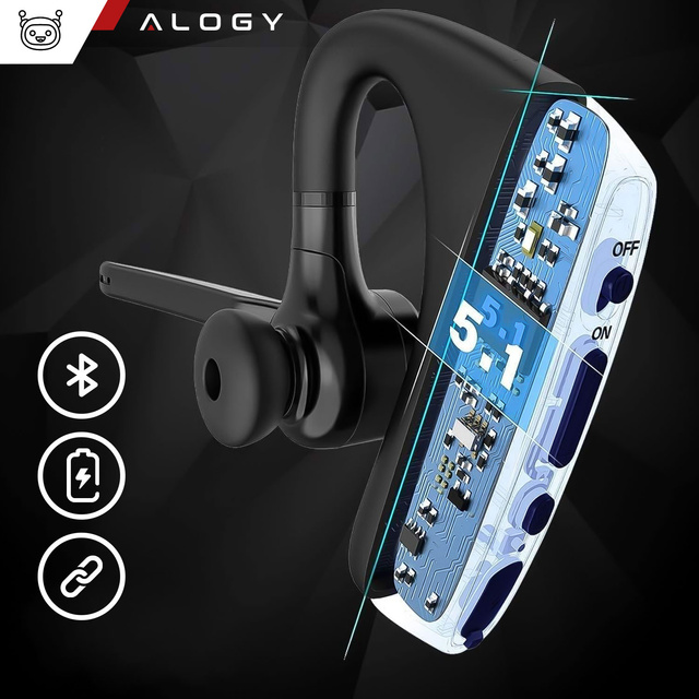 Alogy Słuchawka bezprzewodowa z mikrofonem Bluetooth 5.1 CVC8.0 douszna