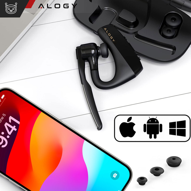 Alogy Słuchawka bezprzewodowa z mikrofonem Bluetooth 5.1 CVC8.0 douszna