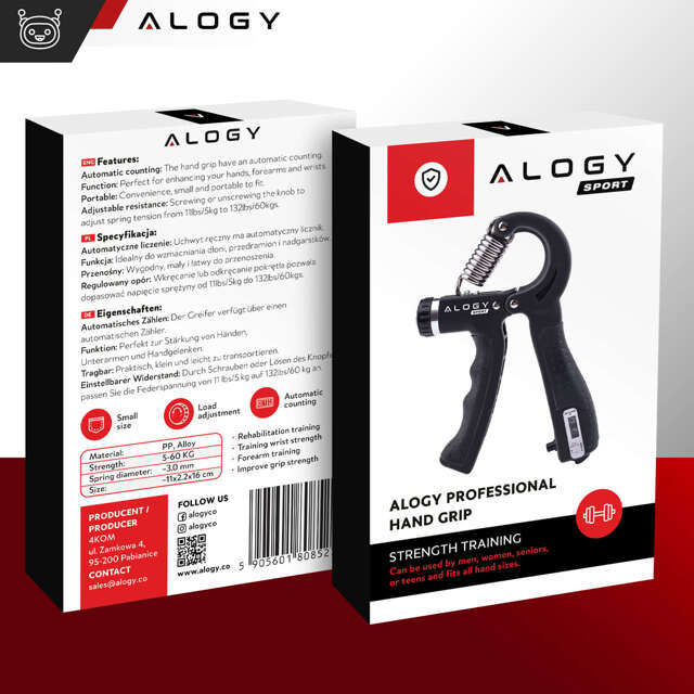 Alogy Sport Ściskacz z regulacją obciążenia i licznikiem Professional Hand Grip Czarny