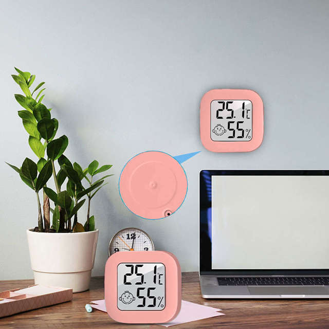Alogy Stacja pogodowa Mini Higrometr Smiley LCD cyfrowy termometr czujnik temperatura + wilgotność Różowy