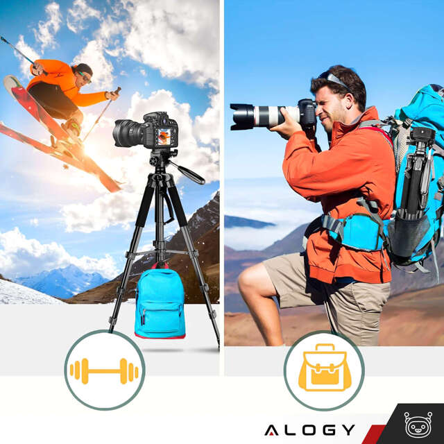 Alogy Statyw Fotograficzny Tripod Uniwersalny stojak do Kamer 1/4 uchwyt na telefon aparat 170cm Czarny