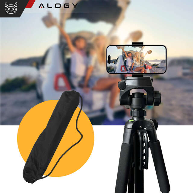 Alogy Statyw Fotograficzny Tripod Uniwersalny stojak do Kamer 1/4 uchwyt na telefon aparat 170cm Czarny