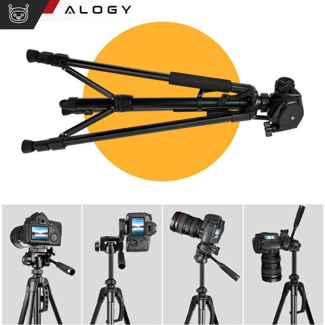 Alogy Statyw Fotograficzny Tripod Uniwersalny stojak do Kamer 1/4 uchwyt na telefon aparat 170cm Czarny