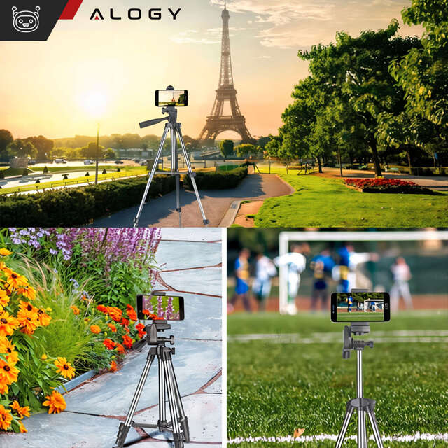 Alogy Statyw tripod lekki z pilotem i torbą do smartfona na aparat 105cm