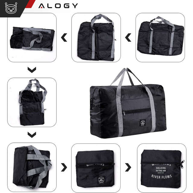 Alogy Torba podróżna wodoodporna Travel Bag duża pojemna składana z uchwytem na walizkę Czarna