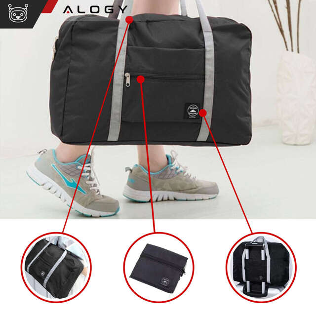 Alogy Torba podróżna wodoodporna Travel Bag duża pojemna składana z uchwytem na walizkę Czarna