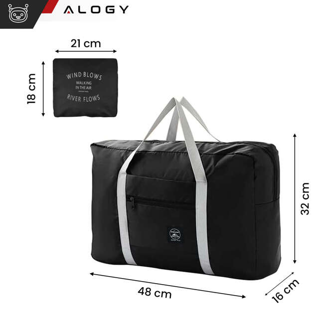 Alogy Torba podróżna wodoodporna Travel Bag duża pojemna składana z uchwytem na walizkę Czarna