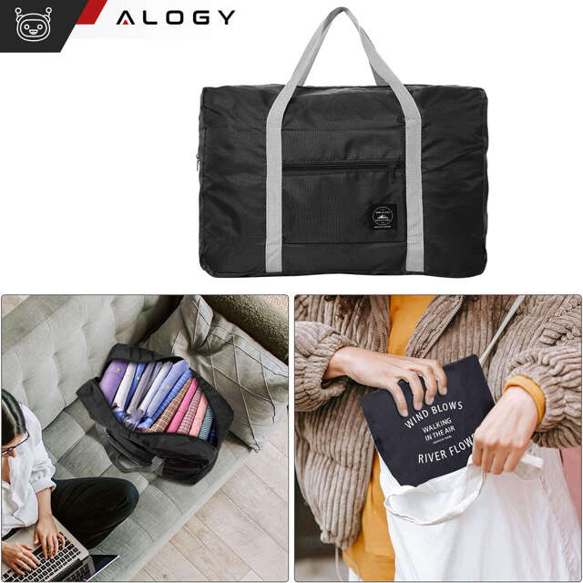 Alogy Torba podróżna wodoodporna Travel Bag duża pojemna składana z uchwytem na walizkę Czarna