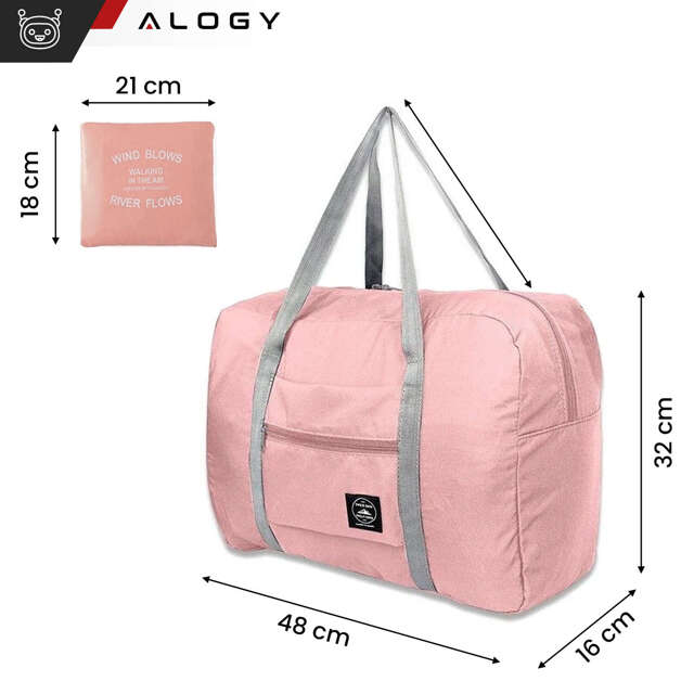 Alogy Torba podróżna wodoodporna Travel Bag duża pojemna składana z uchwytem na walizkę Różowa