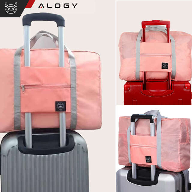 Alogy Torba podróżna wodoodporna Travel Bag duża pojemna składana z uchwytem na walizkę Różowa