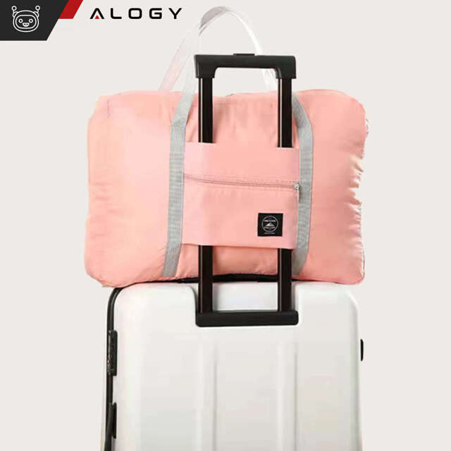 Alogy Torba podróżna wodoodporna Travel Bag duża pojemna składana z uchwytem na walizkę Różowa