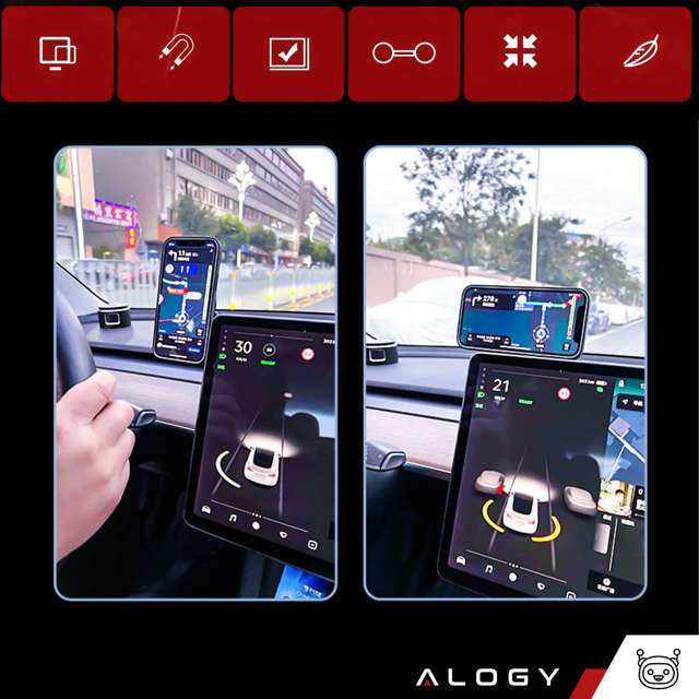 Alogy Uchwyt na telefon magnetyczny samochodowy podstawka Magnetic Smart Phone mocowanie boczne Czarny