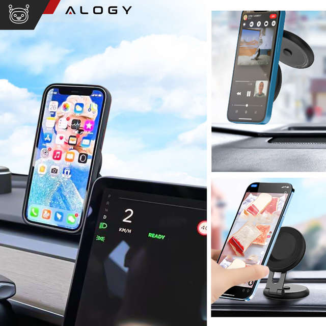 Alogy Uchwyt na telefon magnetyczny samochodowy podstawka Magnetic Smart Phone mocowanie boczne Czarny