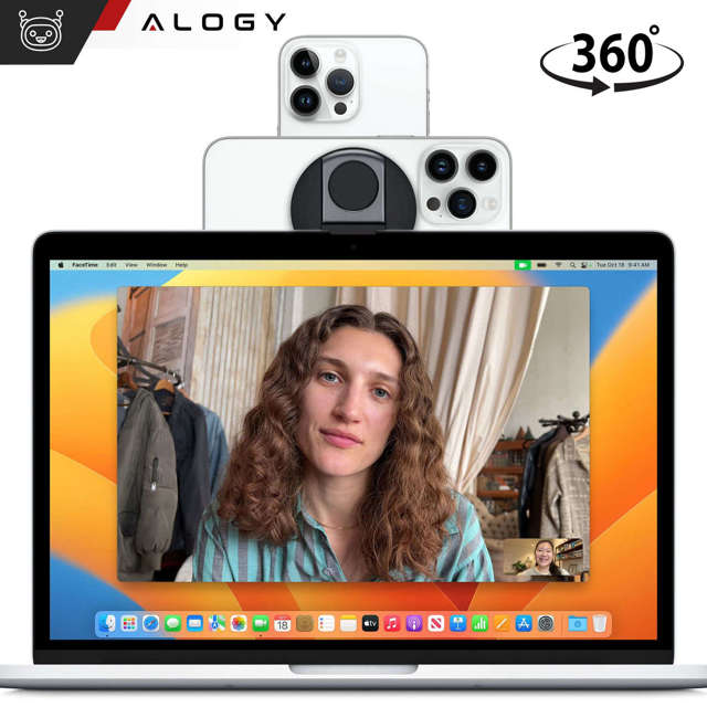 Alogy Uchwyt podstawka Ring Stand Holder do MagSafe mocowanie na iPhone 14 13 12 do MacBook zaczep czarny