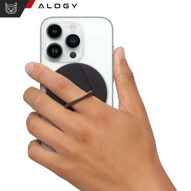 Alogy Uchwyt podstawka Ring Stand Holder do MagSafe mocowanie na iPhone 14 13 12 do MacBook zaczep czarny